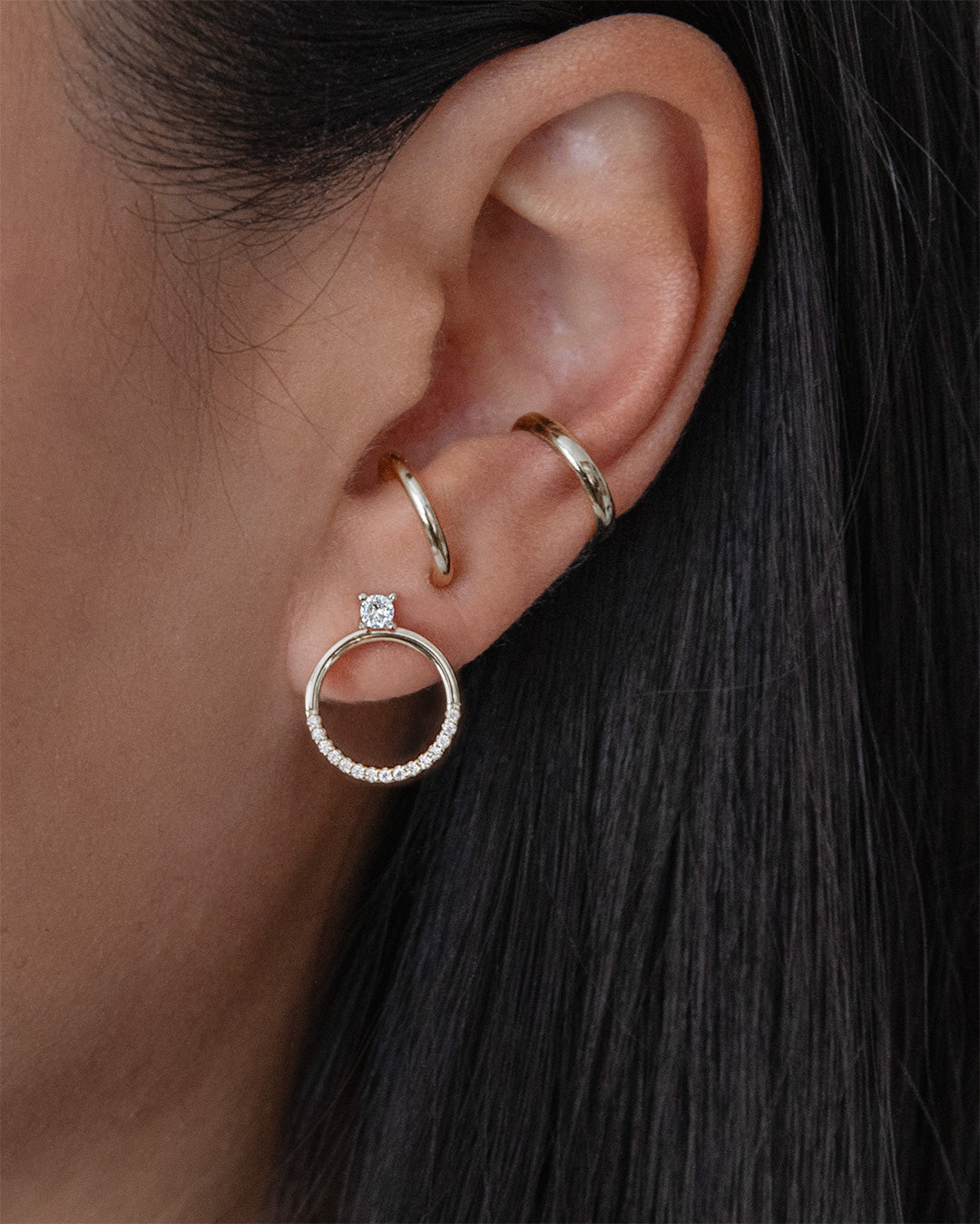 Pavé Circle Hoop Ear Jackets - Silver