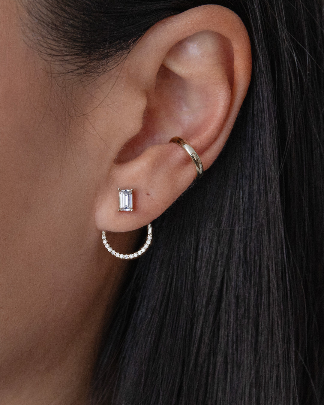 Pavé Circle Hoop Ear Jackets - Silver