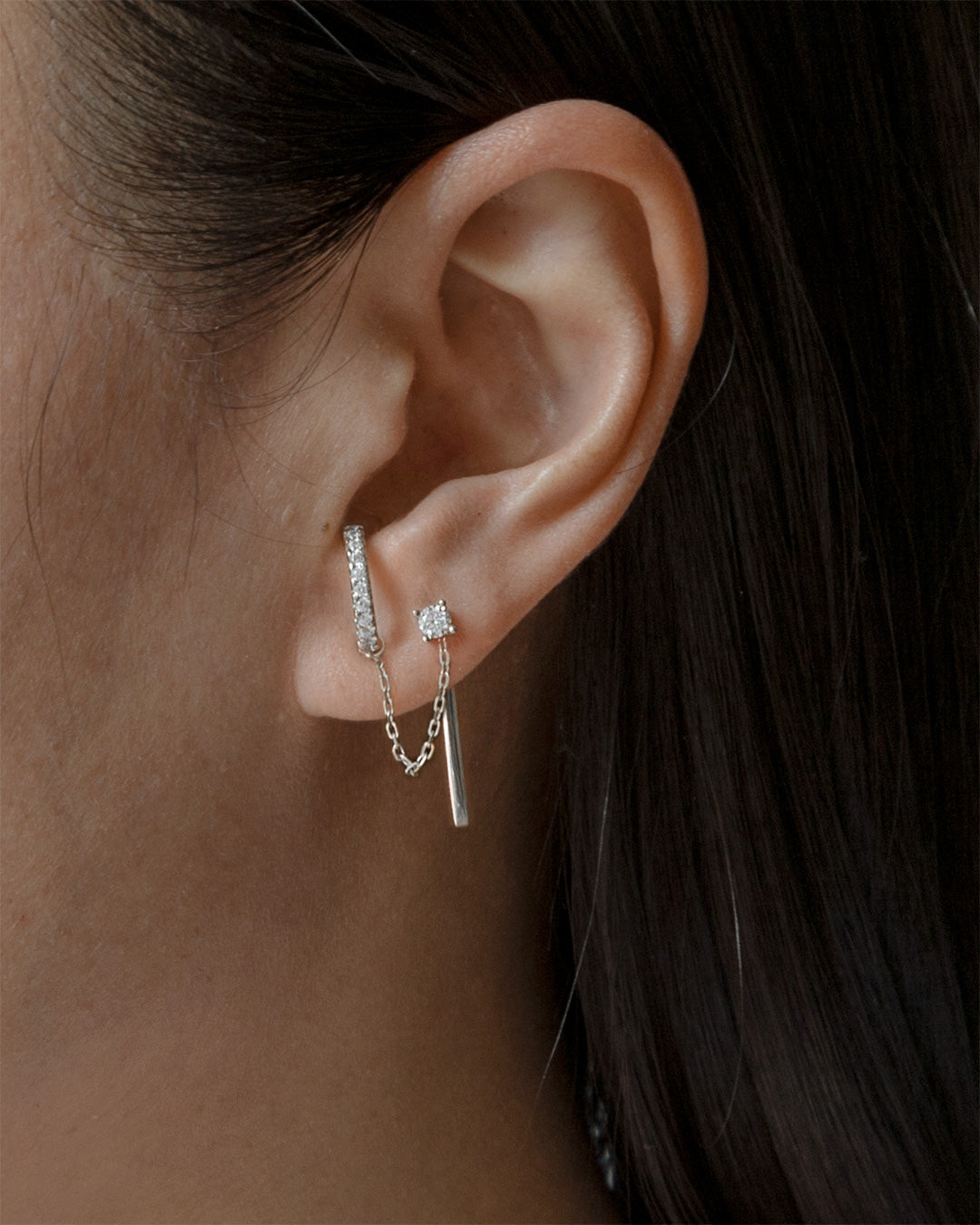Pavé Huggie Studs - Silver