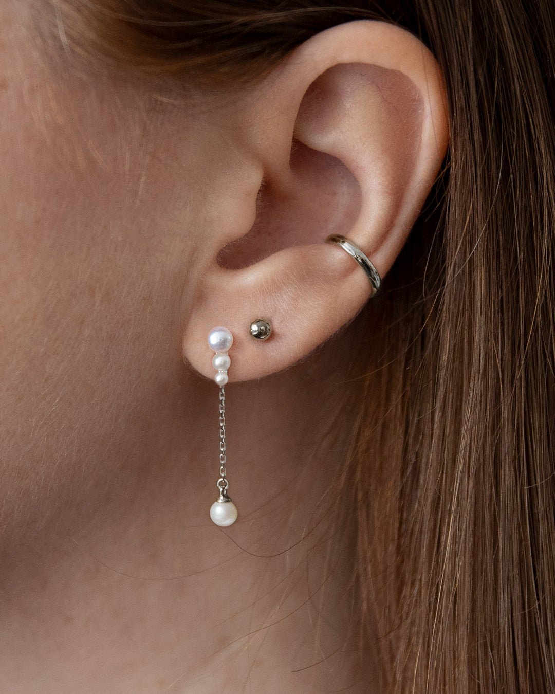 Pearl Duo Ear Jackets - Silver