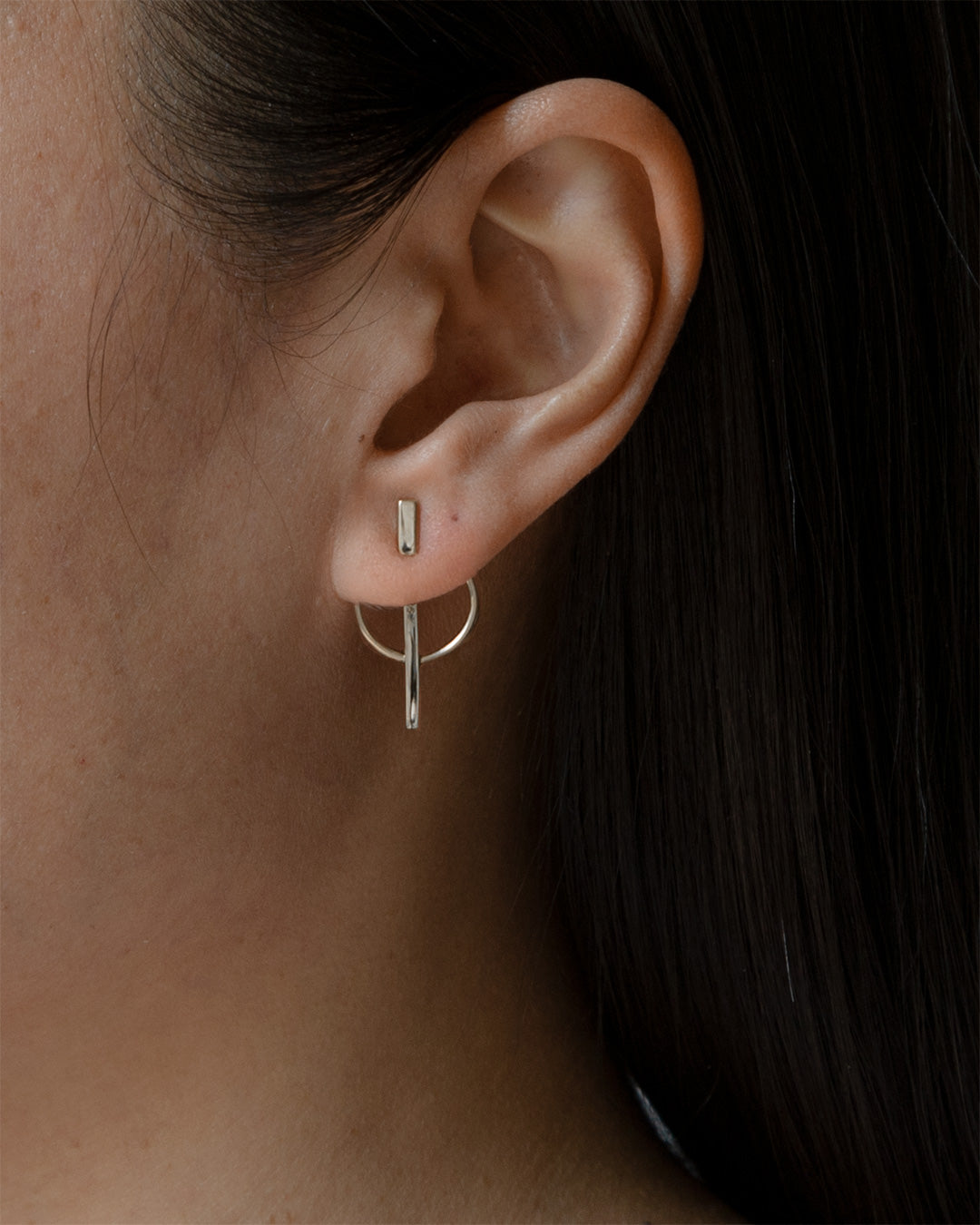 Circle Hoop Ear Jackets - Silver