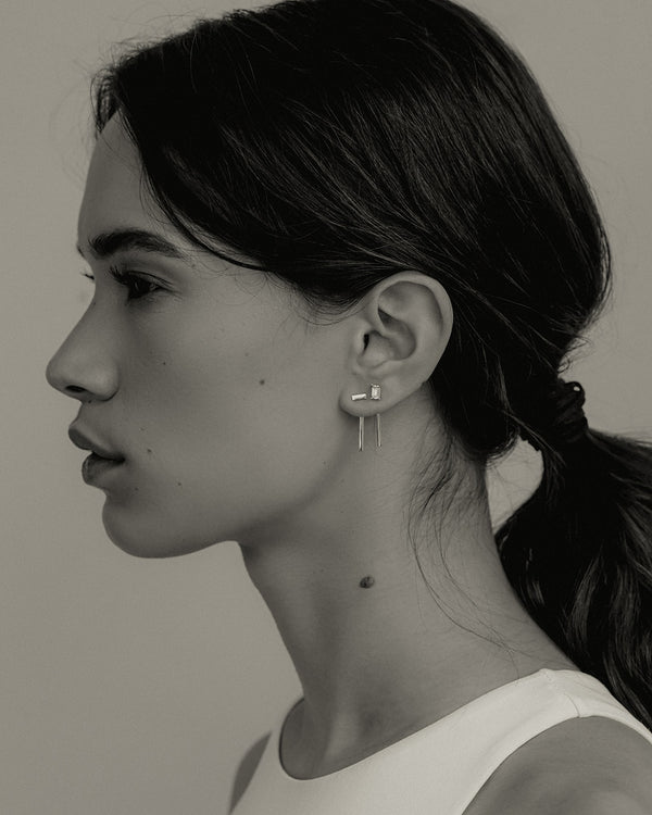 Emerald Cut Stud Earrings Silver Jewels & Aces