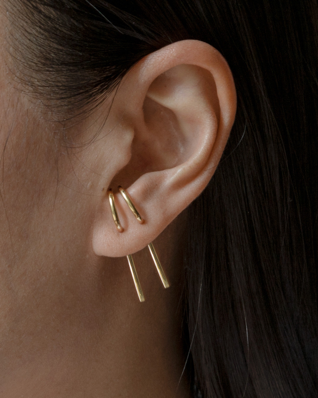 Trois Huggie Studs - 14K Gold