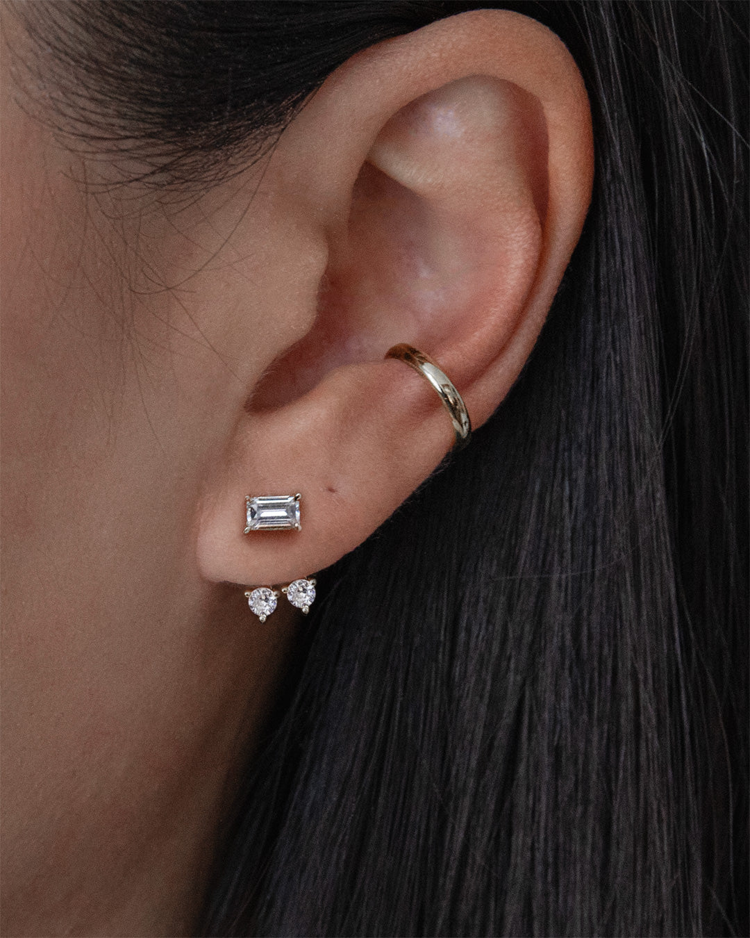 Floating Solitaire Ear Jackets - Silver
