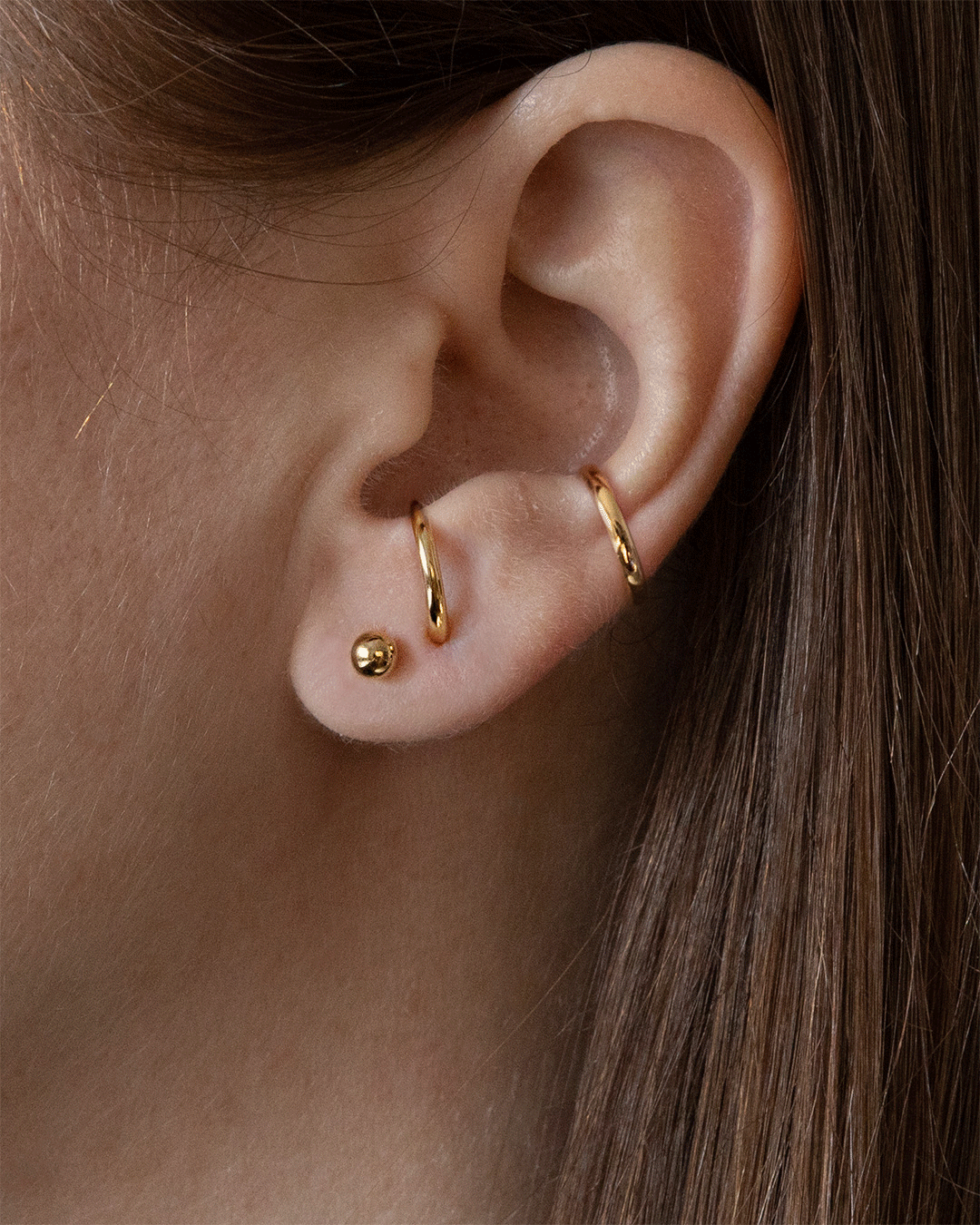 Small Bar Stud Ear Piercing 14K Gold | Musemond