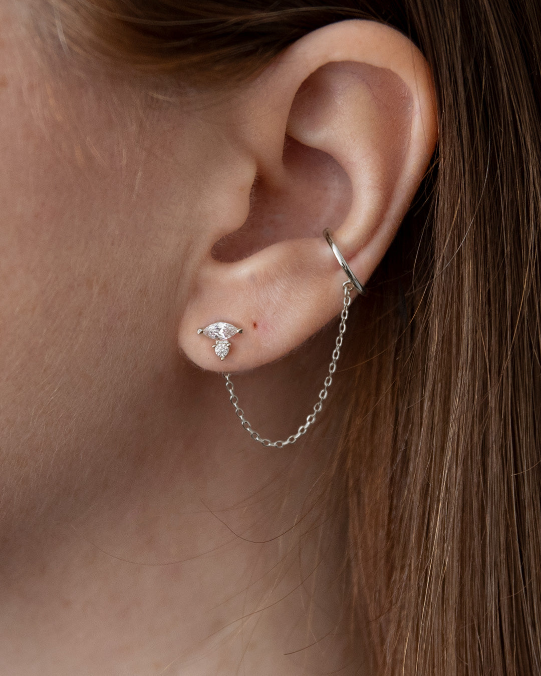 Solitaire Ear Jackets - Silver