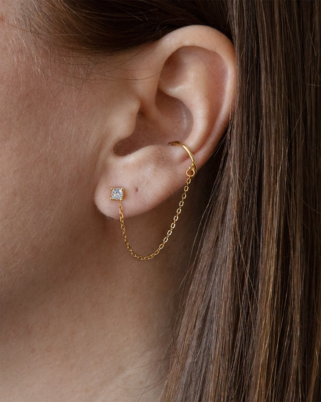 Yellow Gold Chain Drop Earring with Bezeled Diamond — Cindy Ensor Designs
