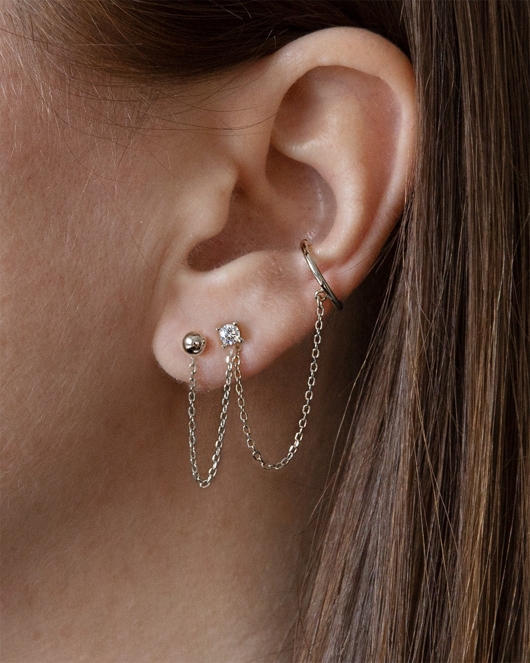 Gold Ear Cuff with Triple Ball Chain Stud Earring – Milestones by Ashleigh  Bergman